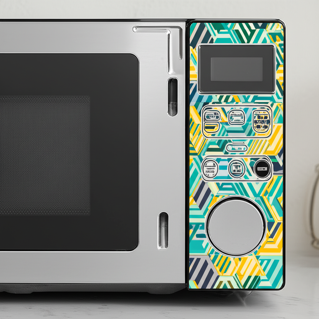 Microwave with simplifier sticker applied